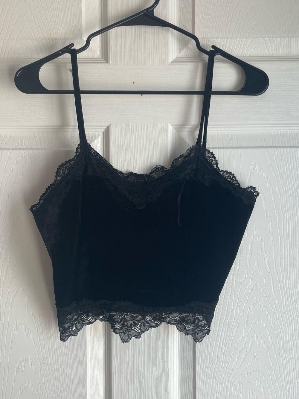 Black Velvet Lace Trim Cami Tank Top Size Large